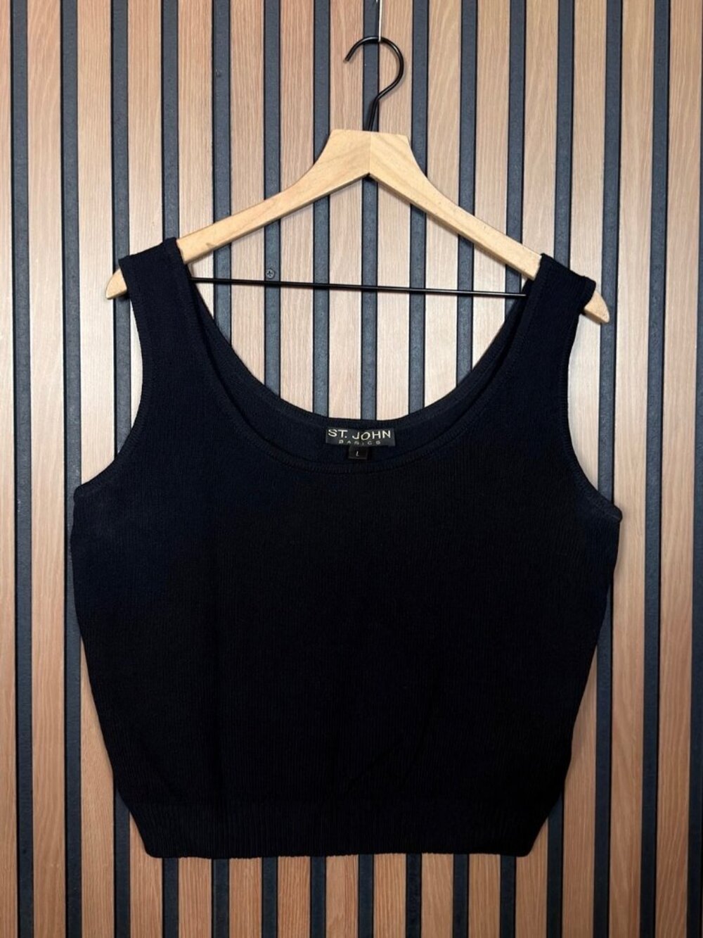 St John Tank Top Womens Black Santana Knit Sleeveless Cropped Basics
